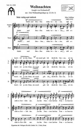 Gulbins, Max, Weihnachten op. 22, Nr. 3 S- oder T-Solo, SATB