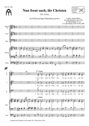 Mawby, Colin, Nun freut euch, ihr Christen SATB (Solo-Stimme ad lib.) und Orgel