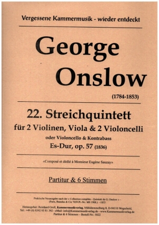 Streichquintett Es-Dur Nr. 22 op.57 fr 2 Violinen, Viola und 2 Violoncelli Partitur und Stimmen