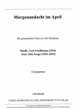 Morgenandacht im April fr gem Chor a cappella Chorpartitur