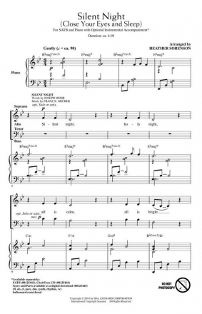 Franz Gruber_Heather Sorenson, Silent Night (Close Your Eyes and Sleep SATB Chorpartitur