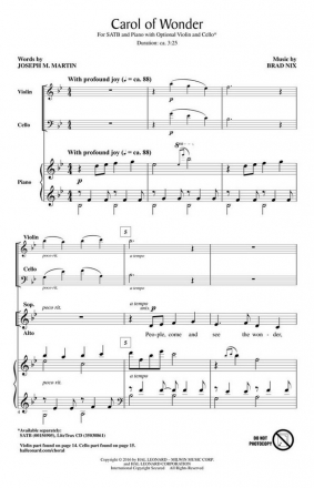 Brad Nix, Carol of Wonder SATB, Violin and Cello Chorpartitur