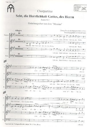 Seht die Herrlichkeit Gott des Herrn fr gem Chor und Orgel Chorpartitur (dt)