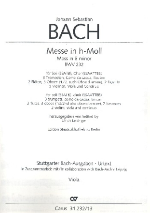 Messe h-Moll BWV 232 fr Soli, gem Chor und Orchester Viola