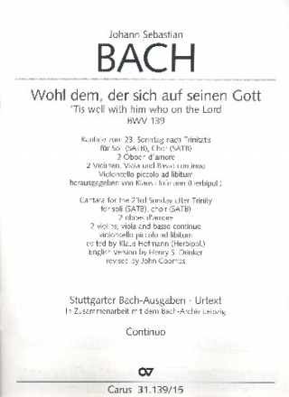 Wohl dem der sich auf seinen Gott Kantate Nr.139 BWV139 Basso continuo