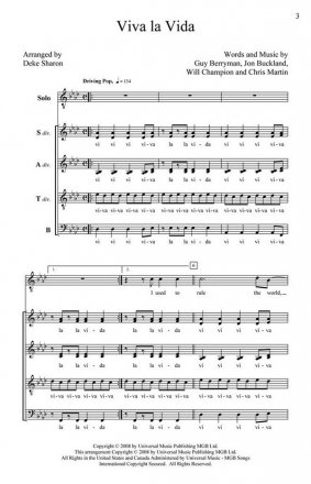 Viva la Vida for solo, mixed chorus (SSSAAATTB) a cappella score