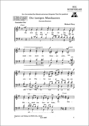 Flury, Richard, Die lustigen Musikanten (Text von C.Brentano) Chorpartitur