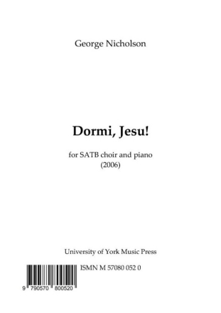 Dormi, Jesu! SATB and Piano Choral Score