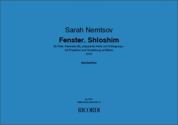 Fenster. Shloshim Flute, Clarinet, Harp, Drum Set Score