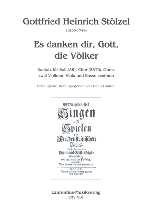 Es danken dir, Gott, die Vlker fr Soli (AB), gem Chor, Oboe, 2 Violinen, Viola und Bc Partitur