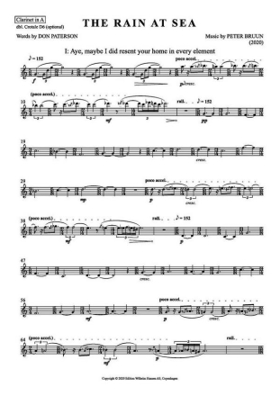 The Rain at Sea (Parts) SATB and Clarinet, Cello and Piano Set Of Parts