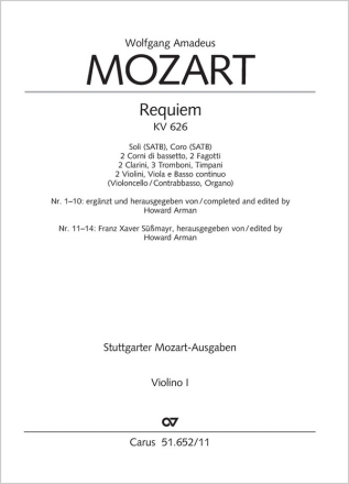 Requiem (Arman-Fassung) Soli SATB, Coro SATB, 2 Corni di bassetto, 2 Fg, 2 Tr, 3 Trb, Timp, 2 Vl, Va, Bc Einzelstimme, Violine 1