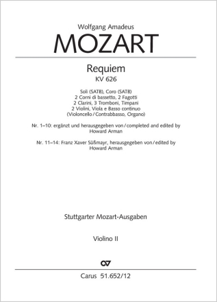 Requiem (Arman-Fassung) Soli SATB, Coro SATB, 2 Corni di bassetto, 2 Fg, 2 Tr, 3 Trb, Timp, 2 Vl, Va, Bc Einzelstimme, Violine 2