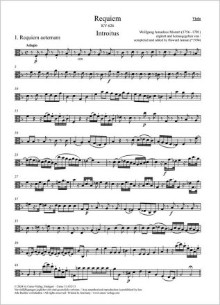 Requiem (Arman-Fassung) Soli SATB, Coro SATB, 2 Corni di bassetto, 2 Fg, 2 Tr, 3 Trb, Timp, 2 Vl, Va, Bc Einzelstimme, Viola