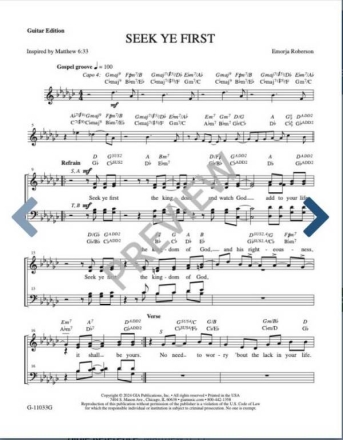 Seek Ye First SATB, Guitar and Piano Part