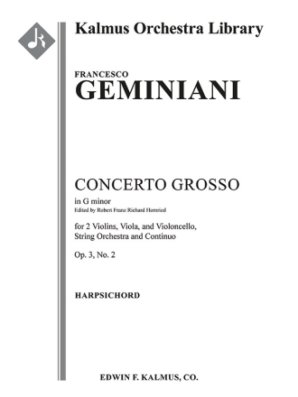 Conc Grosso Gm, Op 3, No 2 (s/o hpschd) String Orchestra