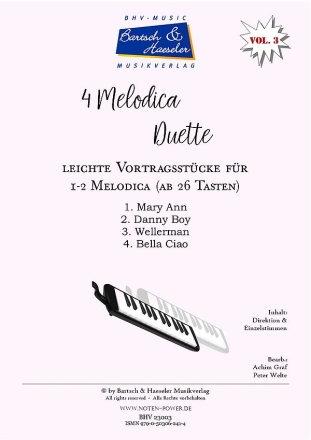 4 Melodica Duette Vol.3 fr 1 - 2 Melodica (ab 26 Tasten) Partitur und Stimmen