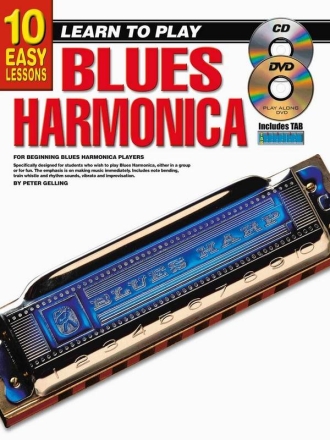 10 Easy Lessons - Learn To Play Blues Harmonica Harmonica Book & Media-Online