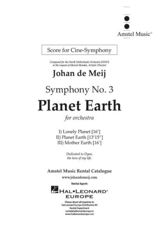 Symphony no. 3 Planet Earth (Cine-Symphony vers.) Symphony Orchestra and Female Choir Partitur