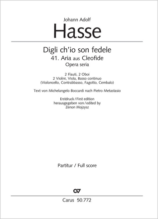 Digli ch'io son fedele fr S Solo, 2 Flten, 2 Oboe, 2 Violinen, Viola und Bc (Violoncello, Kontrabass, Fagott, Cembalo) Partitur