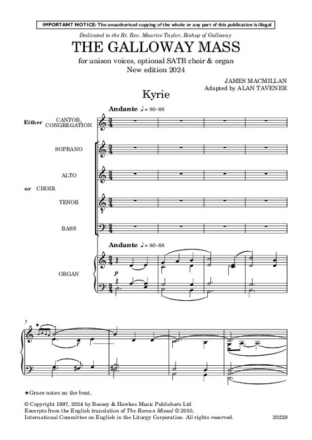 The Galloway Mass (new edition 2024) for unison voices, opt. mixed choir and organ choral score (en)