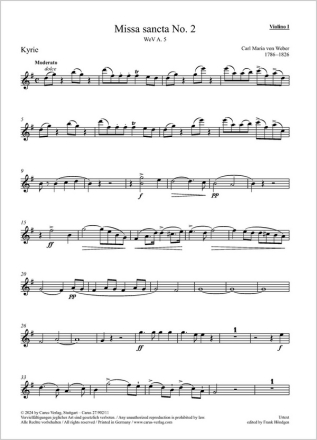 Missa sancta No. 2 Soli SATB, Coro SATB, 2 Fl, 2 Ob, 2 Clt, 2 Fg, 4 Cor, 2 Tr, Timp, 2 Vl, Va, Vc, Cb Einzelstimme, Violine 1