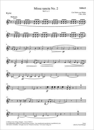 Missa sancta No. 2 Soli SATB, Coro SATB, 2 Fl, 2 Ob, 2 Clt, 2 Fg, 4 Cor, 2 Tr, Timp, 2 Vl, Va, Vc, Cb Einzelstimme, Violine 2