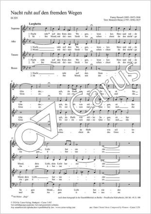 Nacht ruht auf den fremden Wegen Coro SATB Partitur