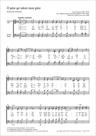 O pre qu'adore mon pre (Hymne de Lamartine) Coro SATB Partitur