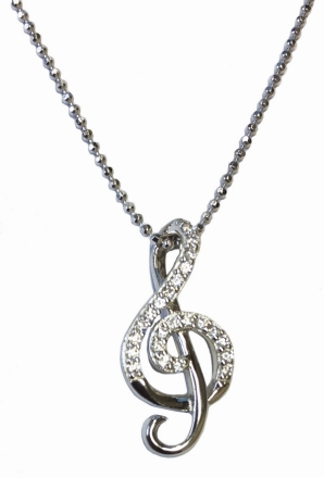 Sterling Silver Treble Clef & Stones Pendant