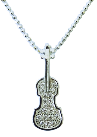 Sterling Silver Violin & Stones Pendant