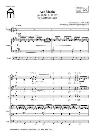 Ave Maria (Text latinisiert) fr SATB und Orgel