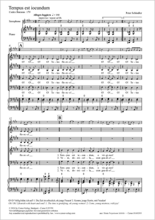 Tempus est iocundum Coro SATB, S-Sax (Melodieinstr in C), Pfte, Jazz-Bass (Cb), Perc, [2 Vl, Va, Vc, Cb] Partitur