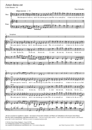 Amor durus est Coro SATB, S-Sax (Melodieinstr in C), Pfte, Jazz-Bass (Cb), Perc, [2 Vl, Va, Vc, Cb] Partitur