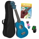 Sopran Ukulele Linde Blau Set (inkl. Schule, Tuner, ungepolsterte Tasche und 3 Plektren)