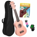 Sopran Ukulele Linde Pink Set (inkl. Schule, Tuner, ungepolsterte Tasche und 3 Plektren)