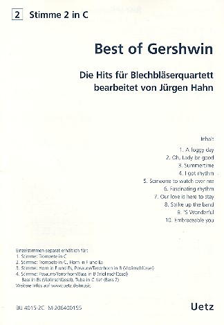 Best of Gershwin fr 4 Blechblser (Ensemble) 2. Stimme in C (Trompete)