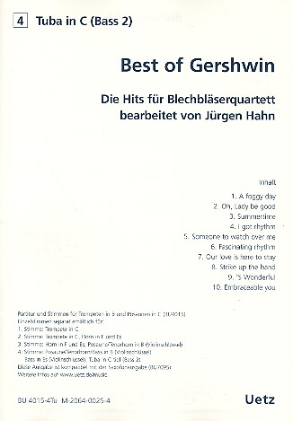 Best of Gershwin fr 4 Blechblser (Ensemble) 4. Stimme in C tief (Tuba/Bass 2))