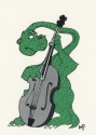 Artist: Barry Lee Dinosaur playing Cello/Bass greetings cards