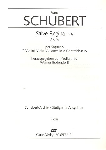 Salve Regina A-Dur D676 fr Sopran und Streichquartett,  Viola Bodendorff, Werner,  Hrsg.