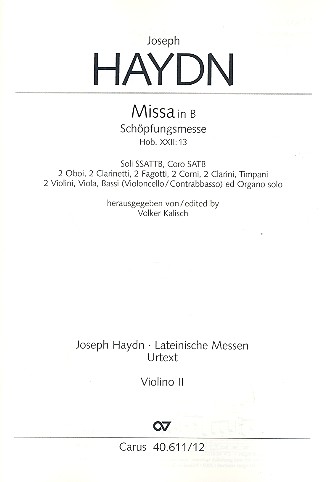 Schpfungsmesse B-Dur Hob.XXII:13 fr Soli (SATB), Chor und Orchester Violine 2