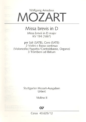 Missa brevis D-Dur KV194 fr Soli (SATB), Chor und Orchester Violine 2