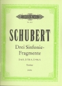 3 Sinfonie-Fragmente D615, D708a und D936a fr Orchester Partitur und Beiheft