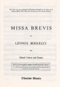 MISSA BREVIS FOR MIXED VOICES AND ORGAN   SCORE