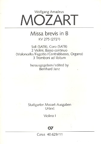 Missa brevis B-Dur KV275 fr Soli (SATB), Chor, 2 Violinen und Bc Violine 1