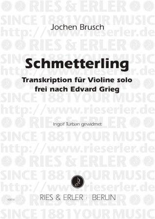 Schmetterling fr Violine solo Transkription frei nach Edvard Grieg