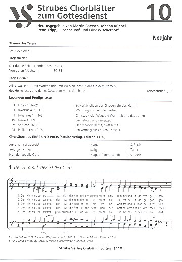 Strubes Chorbltter zum Gottesdienst Nr.10 Neujahr