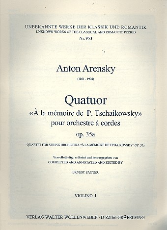 Quartett  la memoire de P. Tschaikowsky op.35a fr Streichorchester Violine 1