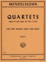 Mendelssohn Bartholdy, 4 celebrated quartets op.12, op.44a/b/c for 2 violins, viola and cello parts