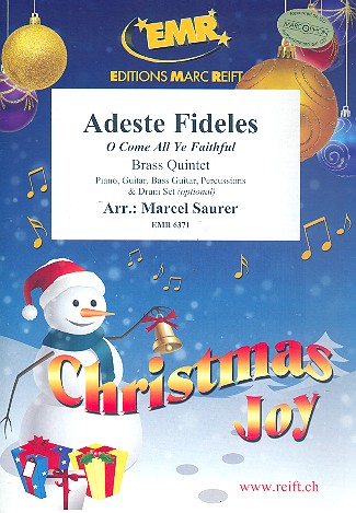 Adeste fideles for 5 brass instruments (rhythm group ad lib) score and parts